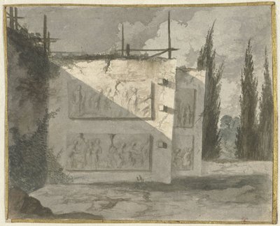 Landschap met muur en bas-reliëfs door Cavalier Cosse