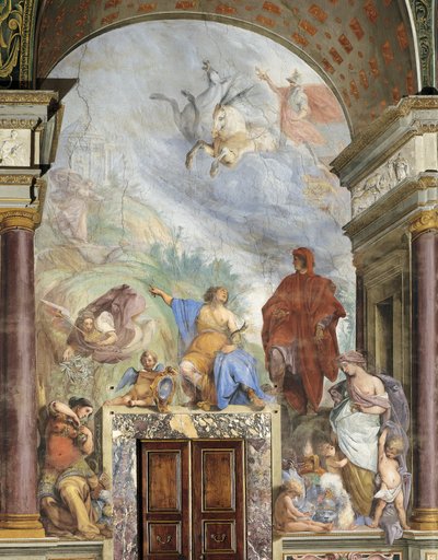 Lorenzo de Magnifieke in gesprek met Voorzichtigheid, fresco door Francesco Montelatici bekend als Cecco Bravo, Zilvermuseum, Pitti Paleis, Florence, Italië door Cecco  Bravo