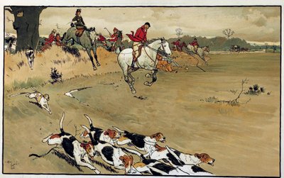 Jachtscène, de roedel honden blaft naar het wild door Cecil Charles Windsor Aldin