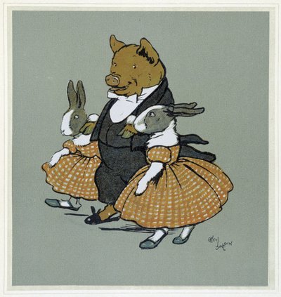 Een pichon met twee rabijnen - in "Merry Party", ill. door Cécil Aldin, uitgegeven door Hodder & Stoughton, Londen door Cecil Charles Windsor Aldin