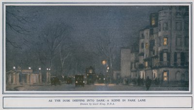Als de schemering overgaat in duisternis - een scène in Park Lane door Cecil King