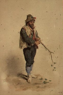 Italiaanse boer die een stok snijdt door Cecilia Melanie Beresford