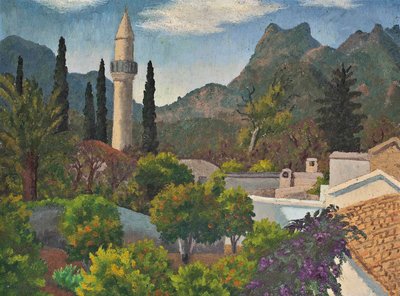 Turks dorp met moskee, Cyprus door Cedric Morris