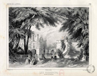 Het kasteel en de tuinen bij het Château de Chenonceaux, 1836 door Celestin Deshayes