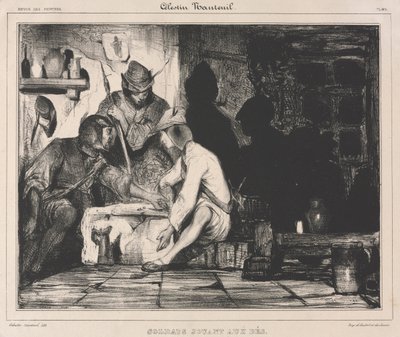 Soldaten die Dobbelstenen Spelen, 1900s door Celestin Francois Nanteuil