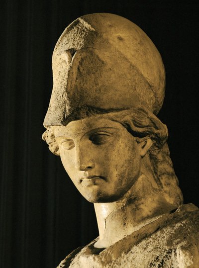 Kop van Athena met kist en slang van Erechthonios ... door Cephisodotus the Younger