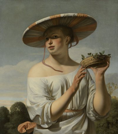 Meisje met een grote hoed, c.1645-50 door Cesar Boetius van Everdingen