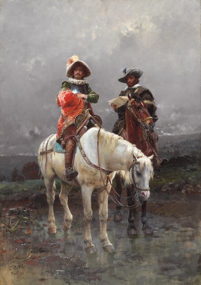 Een Ruiter op een Wit Paard door Cesare Auguste Detti