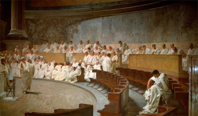 Cicero beschuldigt Catilina van samenzwering in de senaat door Cesare Maccari
