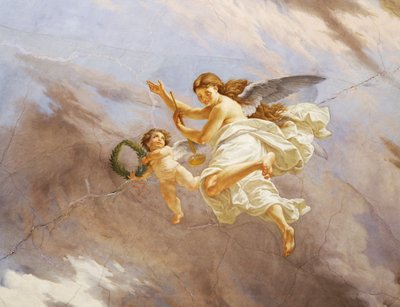 (detail) Allegorie van Italië, fresco door Cesare Mariani, plafond, Zaal van de Meerderheid, Palazzo delle Finanze, Rome door Cesare Mariani