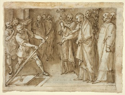 Sint Carolus Borromeus houdt toezicht op de opening van een crypte door Cesare Nebbia
