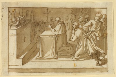Sint Carolus Borromeus die de relieken vereert door Cesare Nebbia