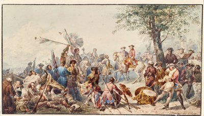 Engelse veldheer en soldaten op een heuvel door Cesare Provaggi