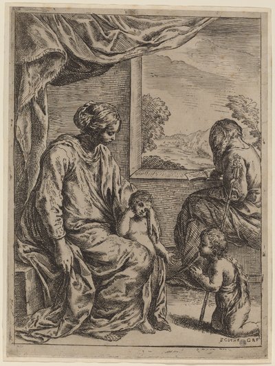 De Heilige Familie met Johannes de Doper door Cesare Roberti, after Simone Cantarini