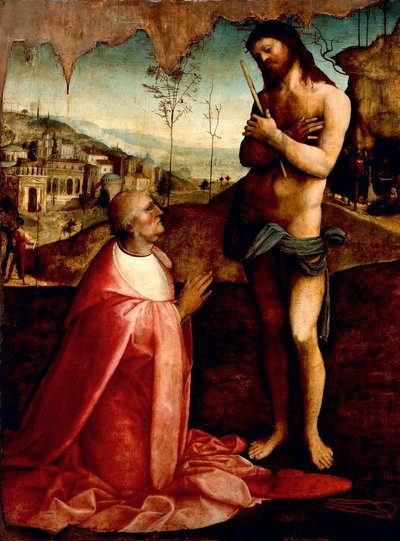 Christus lijdend en kardinaal Oliviero Carafa in gebed door Cesare da Sesto