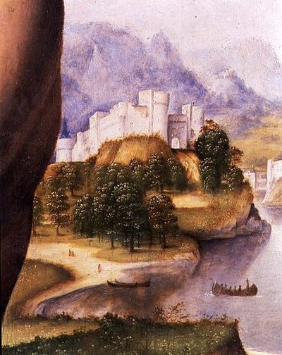Sint Hiëronymus, detail van het landschap (detail) door Cesare da Sesto