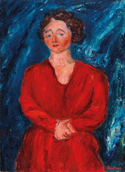La Femme en rouge au fond bleu, ca. 1928 door Chaim Soutine