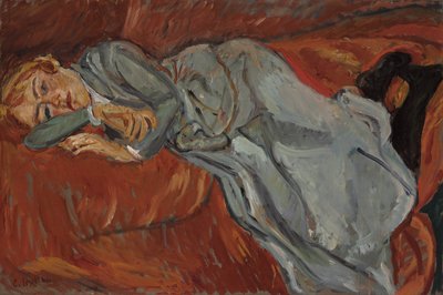 Vrouw Liggend op een Rode Bank; Femme couchee sur un Divan Rouge, ca. 1916 door Chaim Soutine