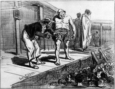 Baden in Parijs; Cartoon door Cham door Amédée de Noé