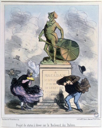 Project om een standbeeld ter ere van Macadam op te richten op de Boulevard des Italiens, Parijs door Amédée de Noé