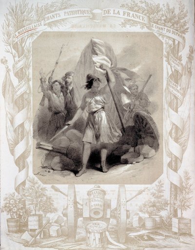 Allegorie op de patriottische liederen van Frankrijk. Tekening door Bour (19e eeuw). Parijs, B.N. door Charles (after) Bour
