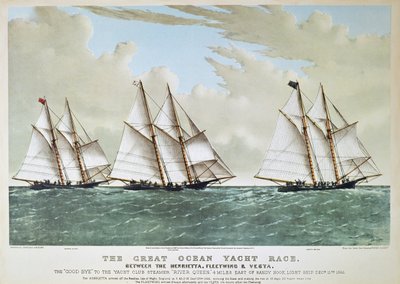 Grote Oceaan Jachtrace van 1866 tussen de Henrietta, Vesta & Fleetwing, uitgegeven door Currier & Ives door Charles (after) Parsons