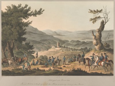 No.5. Sabugal aan de rivier Coa Franse posten op de voorgrond de Geallieerden bereiden zich voor om de rivier over te steken door Charles (after) Turner