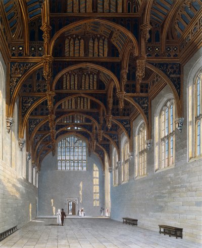 Gotische hal, gravure door William James Bennett (1787-1844), gebaseerd op ontwerp van Charles Wild (1781-1835), uit The History of the Royal Residences door Charles (after) Wild