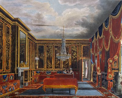 Japanse kamer, Gravure door Richard Reeve (geboren in 1780), Gebaseerd op ontwerp van Charles Wild (1781-1835), Uit The History of the Royal Residences door Charles (after) Wild