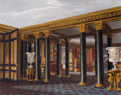Lagere vestibule, Gravure door Richard Reeve (geboren in 1780), Gebaseerd op ontwerp van Charles Wild (1781-1835), Uit The History of the Royal Residences door Charles (after) Wild