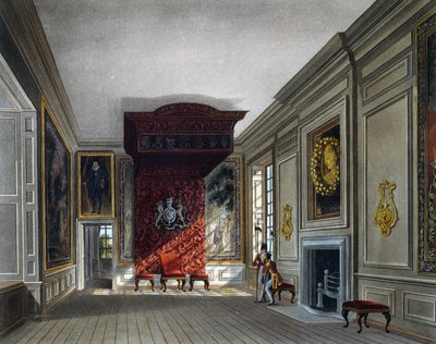 Vergaderzaal van de koning, gravure door Thomas Sutherland (1785-1838), gebaseerd op ontwerp van Charles Wild (1781-1835), uit The History of the Royal Residences door Charles (after) Wild
