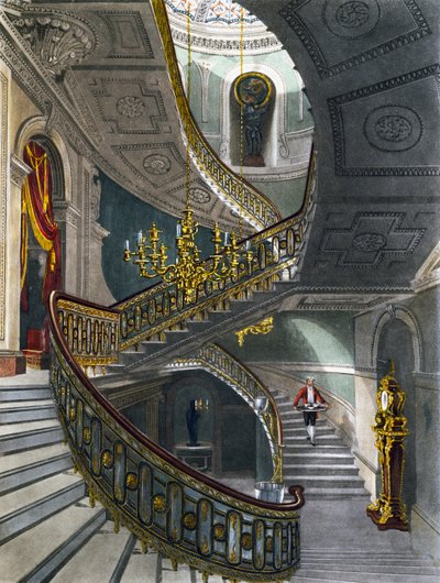Trap, Gravure door Richard Reeve naar tekening van Charles Wild, Uit The History of the Royal Residences door Charles (after) Wild