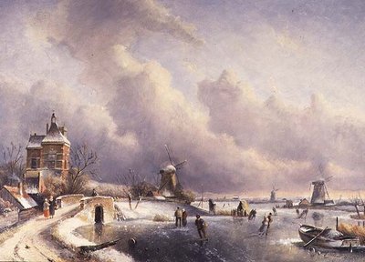 Een winterlandschap door Charles (circle of) Leickert