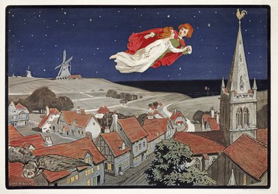 Peter en Wendy Vliegen uit Peter Pan door J M Barrie, pub.1904 door Charles A. Buchel
