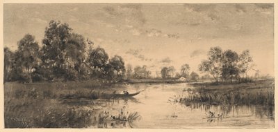 Avond aan een rivier met een schipper door Charles A. Walker
