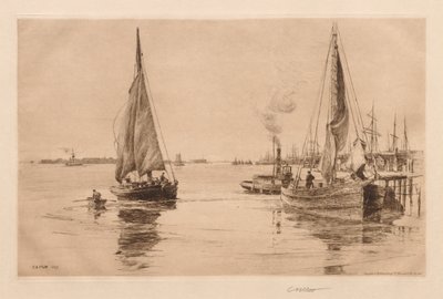 Twee Sloepen op de East River door Charles Adams Platt