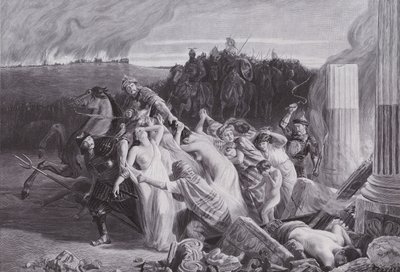 Galliërs ontvoerd door de Hunnen door Charles Alexandre Coessin de la Fosse