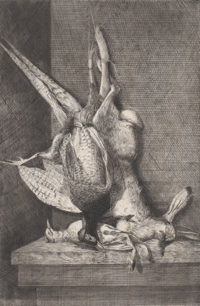 Jachttrofee met wildvogels en konijn, 1850-1900 door Charles Alphonse Deblois