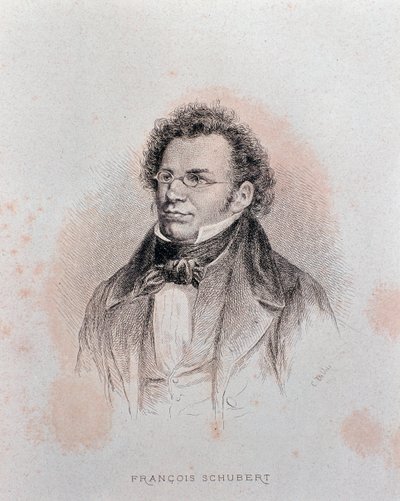 Portret van Franz Schubert (gravure) door Charles Alphonse Deblois