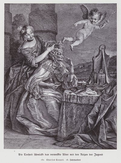 Dwaasheid Versiert Verlepte Ouderdom met de Opsmuk van de Jeugd door Charles Antoine (after) Coypel