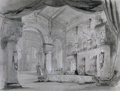 Decorontwerp van het paleisinterieur voor een uitvoering van de opera 