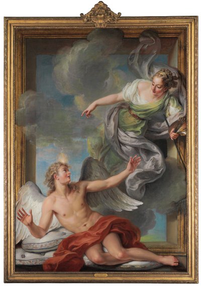 Schilderij Ontwaakt Slapende Genie door Charles Antoine Coypel