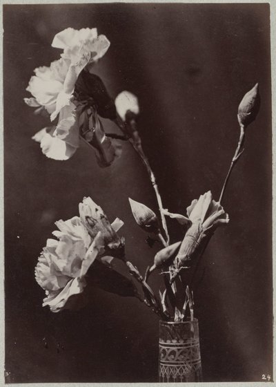 Bloemstudie met glazen vaas door Charles Aubry (manner of)