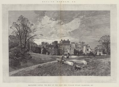 Hawarden Castle, de zetel van de zeer eerbiedwaardige William Ewart Gladstone, MP door Charles Auguste Loye