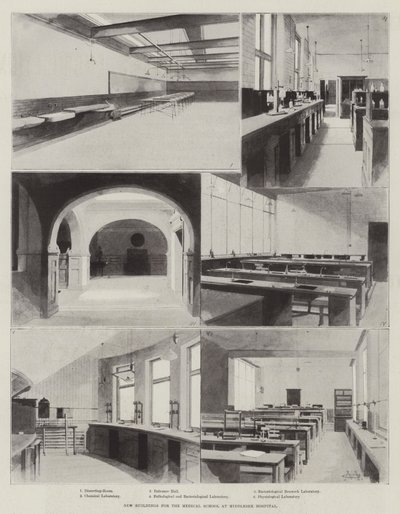 Nieuwe Gebouwen voor de Medische School bij Middlesex Hospital door Charles Auguste Loye
