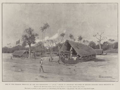 Een van de Veranderingen door de Aro Expeditie, een Ju-Ju Huis in Arochuku bezet door Britse Officieren sinds 23 december door Charles Auguste Loye
