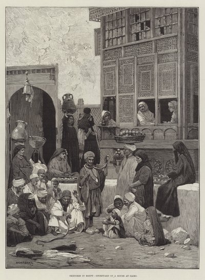 Schetsen in Egypte, Binnenplaats van een Huis in Caïro door Charles Auguste Loye
