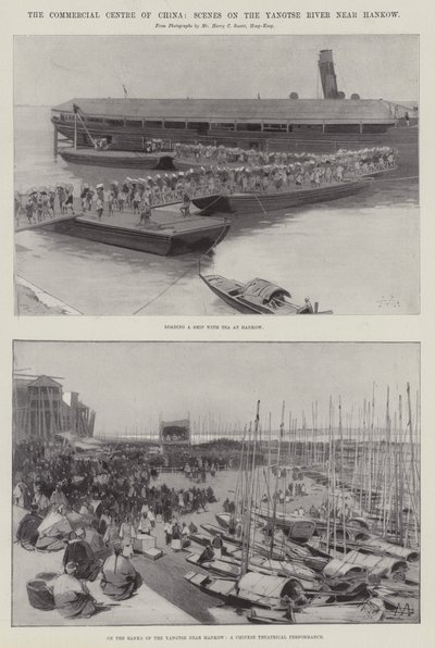 Het Commerciële Centrum van China, Scènes aan de Yangtse Rivier nabij Hankow door Charles Auguste Loye