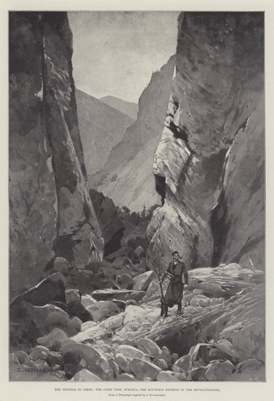 De Problemen op Kreta, de Hoofdpass, Sphakia, de Bergtoevlucht van de Revolutionairen door Charles Auguste Loye