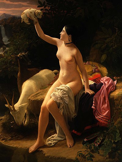 Een pastorale idylle door Charles Auguste Steuben